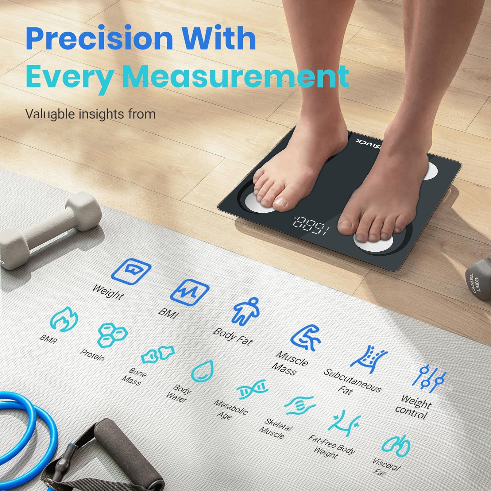 PLusluck Smart Scale, Digital Bathroom Scale BMI Weighing Body Fat Scale, Body Composition Monitor Health Analyzer -with Smartphone App