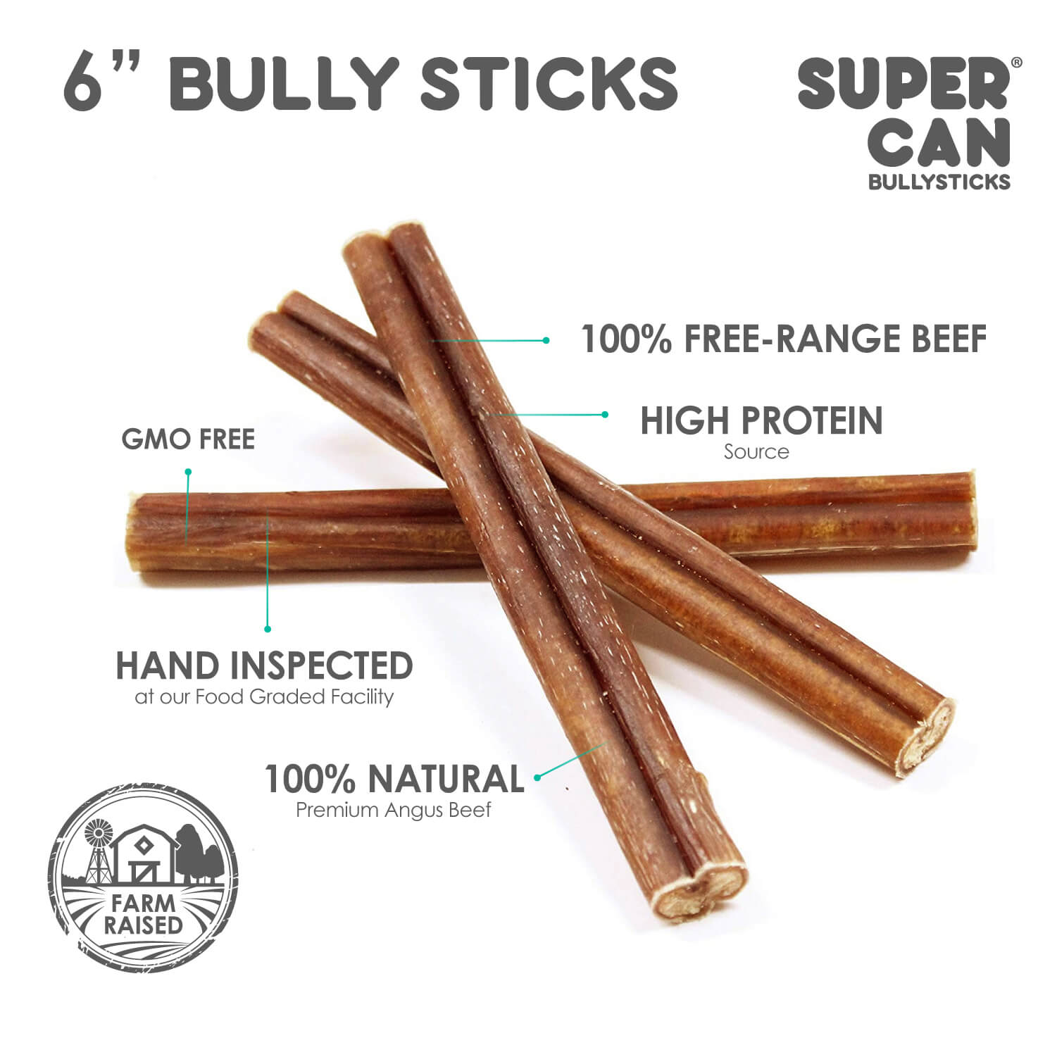 6" Jumbo Bully Sticks - High-Protein Dog Chews