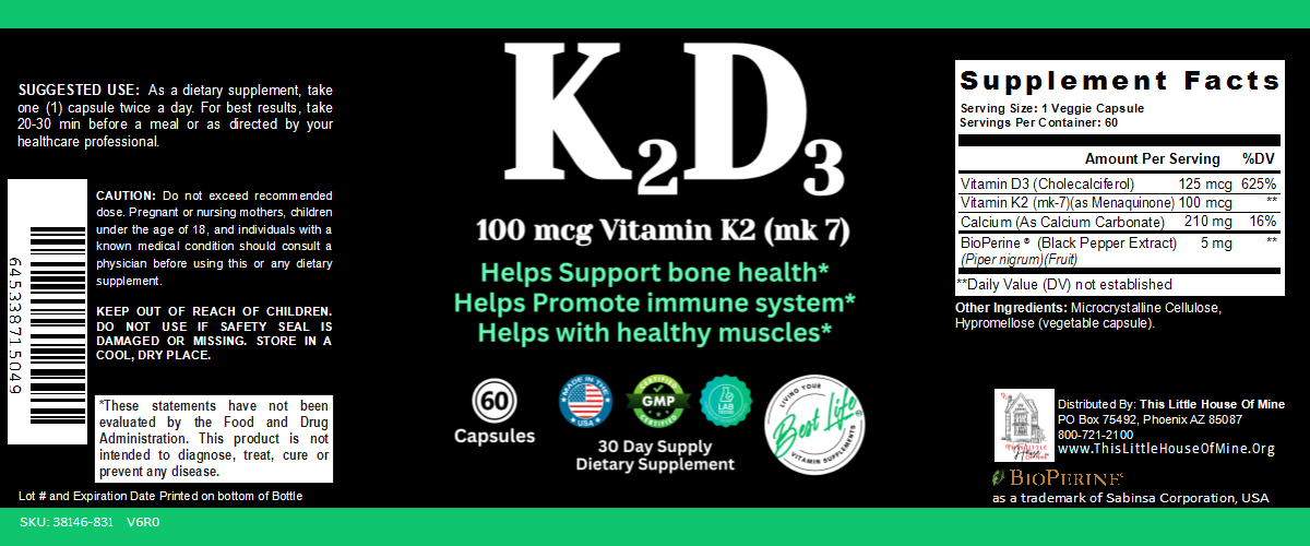 K2 D3 Vitamin Supplement - 60 Capsules