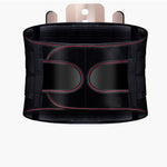 self heating waist support belt in black with adjustable straps for comfort and support during sports and fitness activities.
